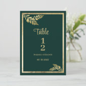 ラグジュアリーダークグリーン黄金の葉フレームテーブル番号 招待状 (スタンド正面)
