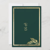 ラグジュアリーダークグリーン黄金の葉フレームテーブル番号 招待状 (裏面)