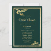 ラグジュアリーダークグリーン黄金の葉フレームブライダルシャワー 招待状 (正面)