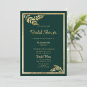 ラグジュアリーダークグリーン黄金の葉フレームブライダルシャワー 招待状 (スタンド正面)