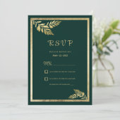 ラグジュアリーダークグリーン黄金の葉フレームRSVP 招待状 (スタンド正面)