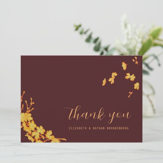 ラグジュアリーダークバーガンディ&金ゴールドフラワーズサンキューカード サンキューカード (スタンド正面)