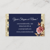 ラグジュアリーダークブルー金ゴールドグリッターピンクヴィンテージバラ 名刺 (裏面)