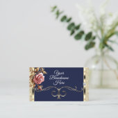 ラグジュアリーダークブルー金ゴールドグリッターピンクヴィンテージバラ 名刺 (スタンド正面)