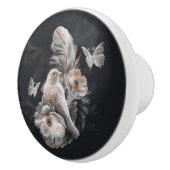 ラグジュアリーダークプリントノブ，鳥，花と羽1 セラミックノブ (右)