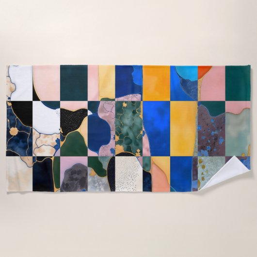 ラグジュアリーチェッカーボードカーテン ビーチタオル (正面)