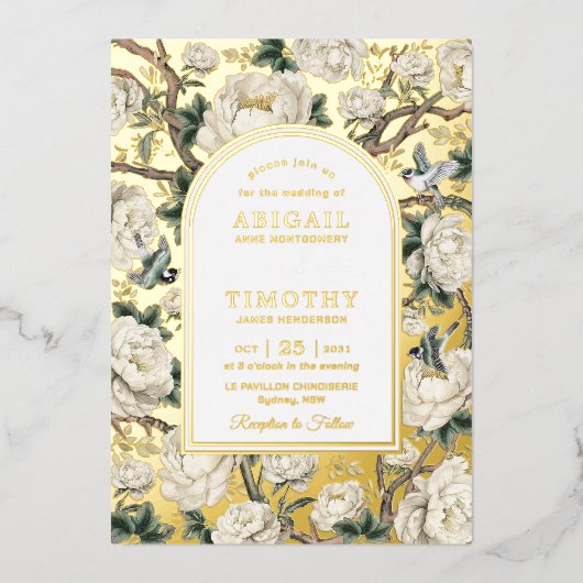 ラグジュアリーチノイスリーアイボリーフローラバ結婚リーズ 箔招待状 (正面)