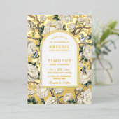 ラグジュアリーチノイスリーアイボリーフローラバ結婚リーズ 箔招待状 (立ち正面)