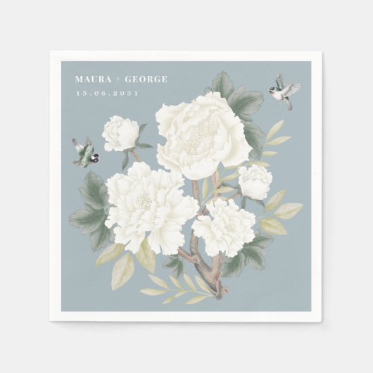 ラグジュアリーチノイスリーダスティーブルーアイボリー結婚フローラ スタンダードカクテルナプキン (正面)