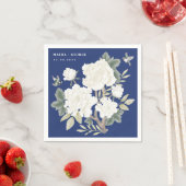 ラグジュアリーチノイスリーネイビーブルーアイボリー結婚フローラ スタンダードカクテルナプキン (インサイチュ)