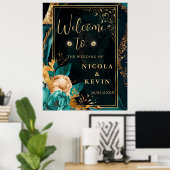 ラグジュアリーティール（緑がかった色）と金ゴールドフローラ結婚アガテの歓迎 ポスター (ホームオフィス)