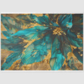 ラグジュアリーティール（緑がかった色）と金ゴールドボタニカルティッシュペーパー 薄葉紙 (正面)