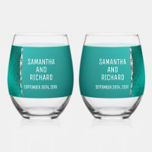 ラグジュアリーティール（緑がかった色）ターコイズシルバーグリッター結婚ズ