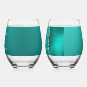 ラグジュアリーティール（緑がかった色）ターコイズシルバーグリッター結婚ズ ステムなしワイングラス (左)