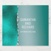 ラグジュアリーティール（緑がかった色）ターコイズシルバーグリッター スパークリングワインラベル (シングルラベル)