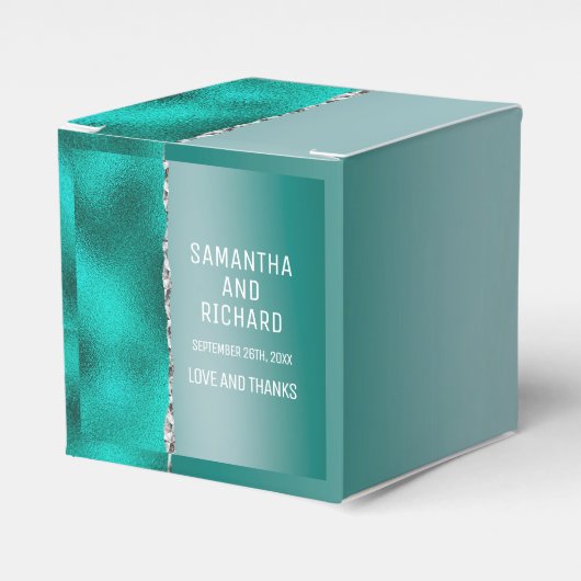 ラグジュアリーティール（緑がかった色）ターコイズシルバーグリッター フェイバーボックス (正面サイド)