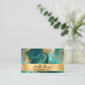 ラグジュアリーティール（緑がかった色）マーブルアンドゴールドフォイル 名刺 (スタンド正面)