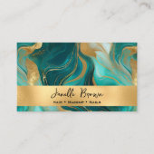 ラグジュアリーティール（緑がかった色）マーブルアンドゴールドフォイル 名刺 (正面)
