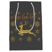 ラグジュアリーディアー金ゴールドホホホホホスノーフレークグレークリスマス ミディアムペーパーバッグ (正面)