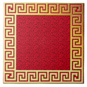 ラグジュアリーデザインギリシャ鍵レッドと金ゴールドクラシック タイル (正面)