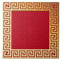 ラグジュアリーデザインギリシャ鍵レッドと金ゴールドクラシック