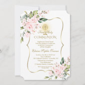 ラグジュアリーデリケート赤面フローラ金ゴールド聖餐会 招待状 (正面)