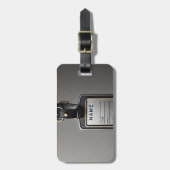 ラグジュアリートラベルタグ |レザーストラップのメタリックルック ラゲッジタグ (正面縦)
