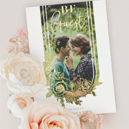 ラグジュアリートレンディーフローラアーチベアヴェーゲストフォト 箔招待状