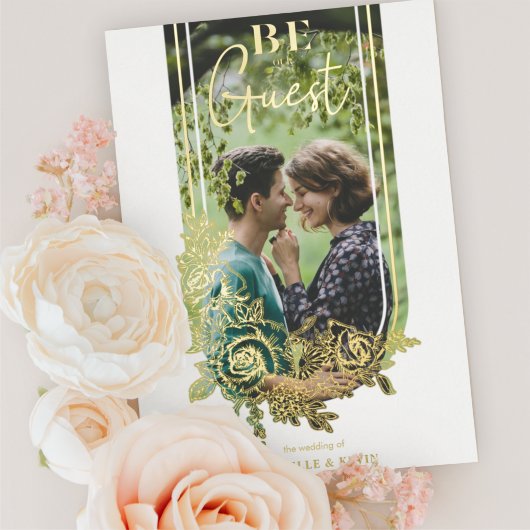 ラグジュアリートレンディーフローラアーチベアヴェーゲストフォト 箔招待状