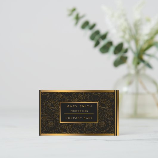 ラグジュアリートレンディーブラック金ゴールドバラ追加Your Text Busin 名刺 (スタンド正面)