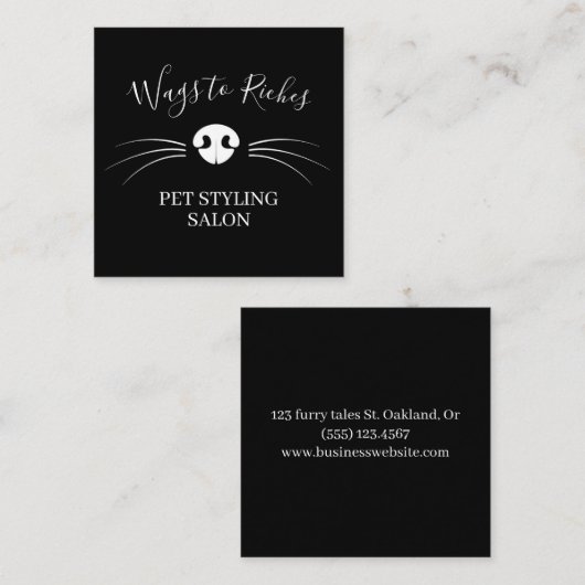 ラグジュアリードッググルーミングペットサービスブラック スクエア名刺 (正面/裏面)