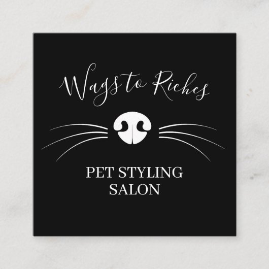 ラグジュアリードッググルーミングペットサービスブラック スクエア名刺 (正面)