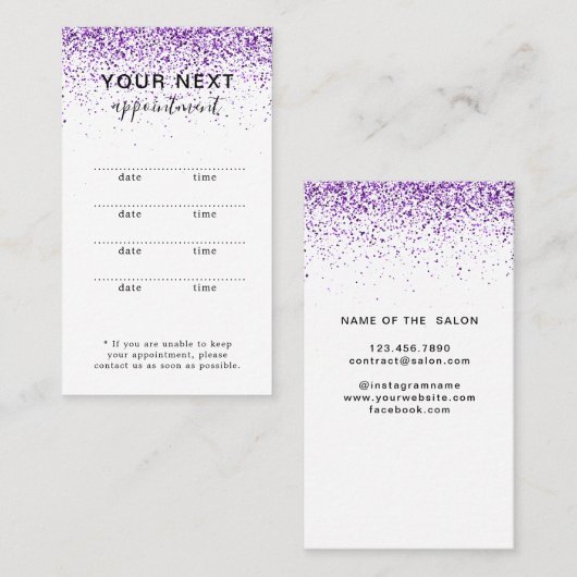 ラグジュアリードリップスグリッターパープルサロンアポイントメントカード 予約カード (正面/裏面)