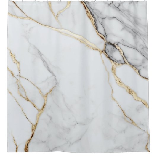 ラグジュアリーナチュラル金ゴールドテクスチャホワイトマーブル シャワーカーテン (正面)
