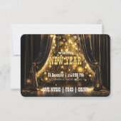 ラグジュアリーニューイヤーパーティーベルベットカーテンゴールデングロー 招待状 (正面)