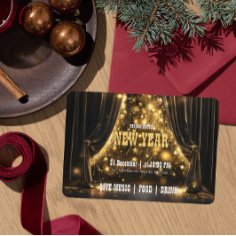 ラグジュアリーニューイヤーパーティーベルベットカーテンゴールデングロー 招待状