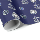 ラグジュアリーネイビーとパールホワイトをテーマ航海のにした ラッピングペーパー (ロールコーナー)