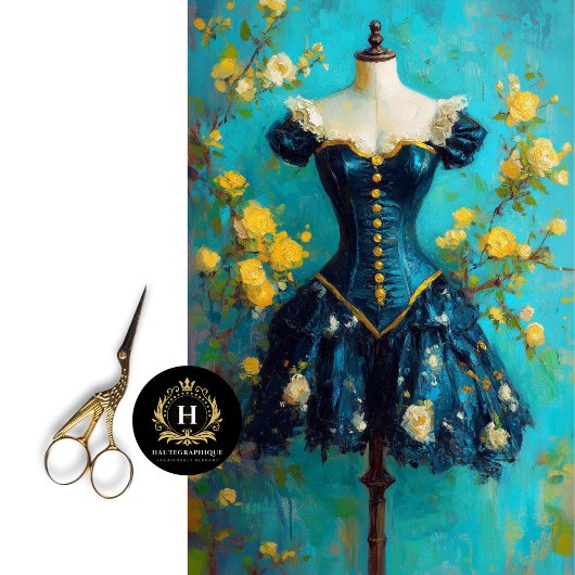 ラグジュアリーネイビードレスマネキンイエローフローラデクページ 薄葉紙