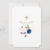 ラグジュアリーネイビーフローラ金ゴールドグリッタースパークルスバプテスマ 招待状 (裏面)