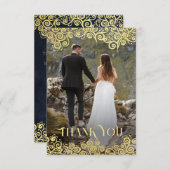 ラグジュアリーネイビーブルーと金ゴールドが輝く冬の結婚式 サンキューカード (正面/裏面)