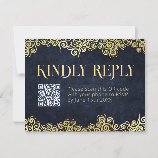 ラグジュアリーネイビーブルーと金ゴールドが輝く冬の結婚式 シーズンカード (正面)