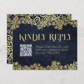 ラグジュアリーネイビーブルーと金ゴールドが輝く冬の結婚式 シーズンカード (正面/裏面)