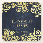 ラグジュアリーネイビーブルーと金ゴールドが輝く冬の結婚式 スクエアペーパーコースター (正面)