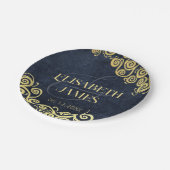 ラグジュアリーネイビーブルーと金ゴールドが輝く冬の結婚式 ペーパープレート (アングル)