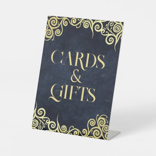 ラグジュアリーネイビーブルーと金ゴールドが輝く冬の結婚式 台座サイン (正面)