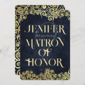 ラグジュアリーネイビーブルーと金ゴールドが輝く冬の結婚式 招待状 (正面/裏面)