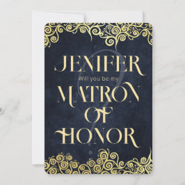 ラグジュアリーネイビーブルーと金ゴールドが輝く冬の結婚式 招待状