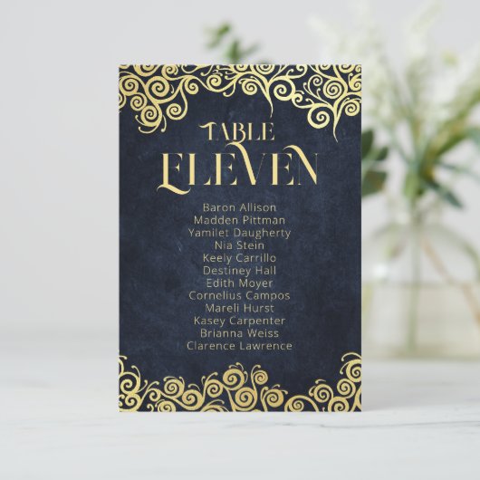 ラグジュアリーネイビーブルーと金ゴールドが輝く冬の結婚式 招待状 (スタンド正面)