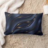 ラグジュアリーネイビーブルーと金ゴールド抽象芸術 ランバークッション (ブランケット)