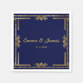 ラグジュアリーネイビーブルーと金ゴールド結婚ズナプキン スタンダードカクテルナプキン (正面)